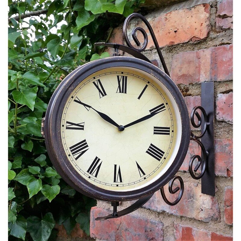 Vintage Outdoor Garden Clock With Thermometer & Swivel Station Bracket