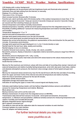 Youshiko YC9387 Professional Weather Station 5-in-1 Wireless Sensors - Image 2