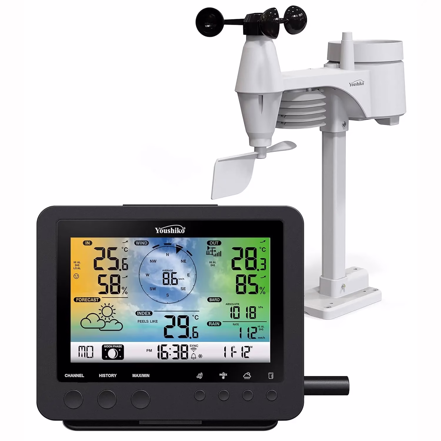 Youshiko YC9387 Professional Weather Station 5-in-1 Wireless Sensors