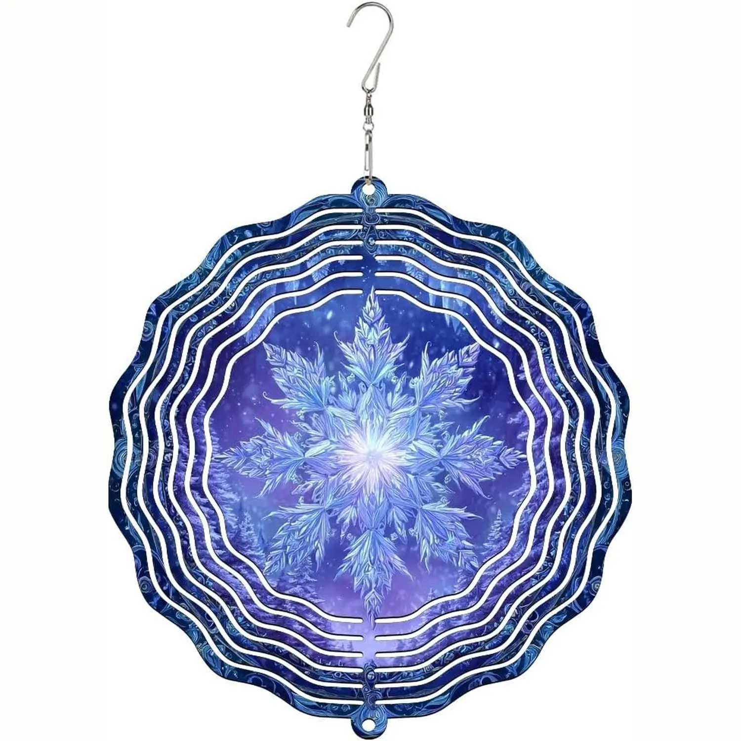 Snowflake Wind Spinner Stainless Steel 12 Inch Blue