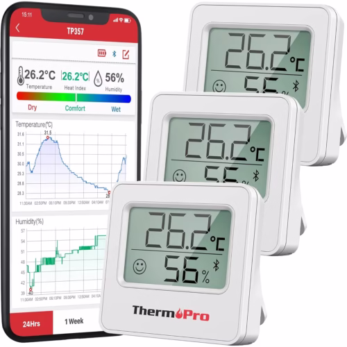 ThermoPro TP357 Bluetooth Thermometer Hygrometer - 3 Sensors
