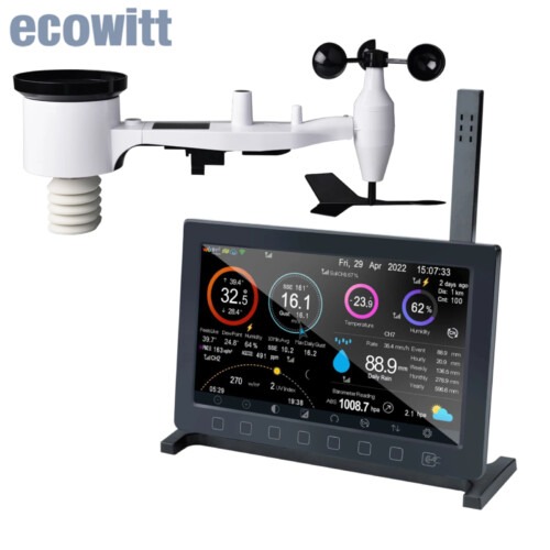 Ecowitt HP2561 Wi-Fi Weather Station Indoor Outdoor, with 7-in-1 Wireless Solar Powered Weather Sensor & 7'' TFT Display Console